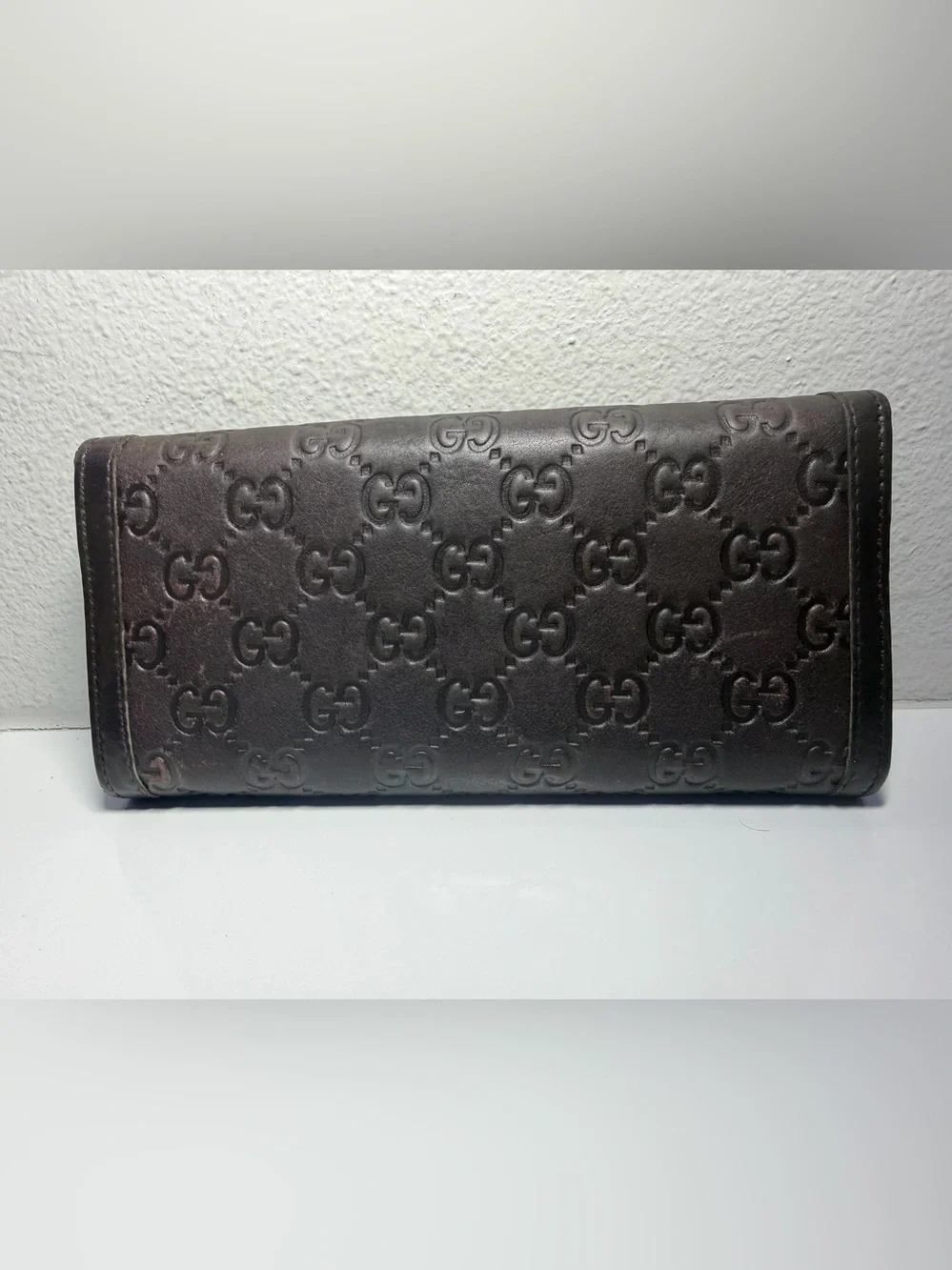 COA-Included Gucci Dark Brown GG Embossed Leather Long Wallet with Gold Hardware - Picture 2 of 16
